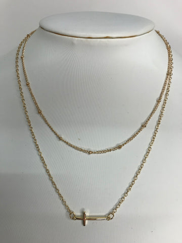 Gold double 8 1/2" with Cross necklace