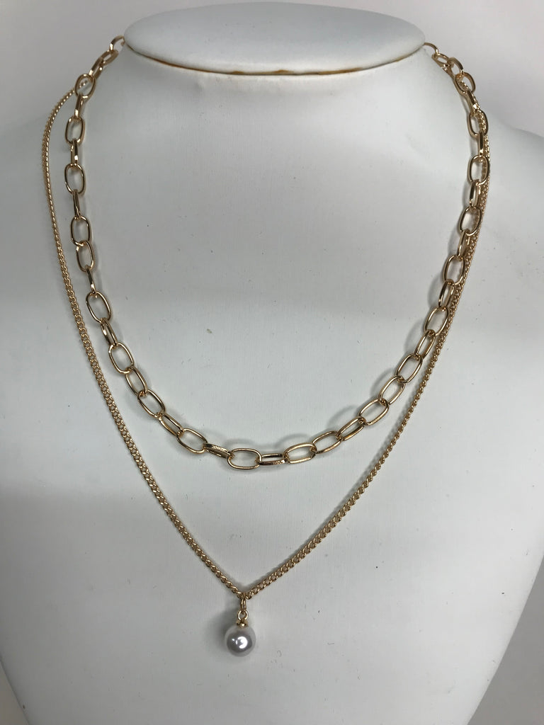 Gold 10" Double Layer with Peal Necklace