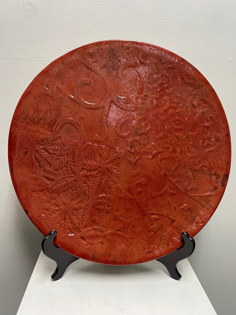 17"x17" Handmade burnt orange round flat plate