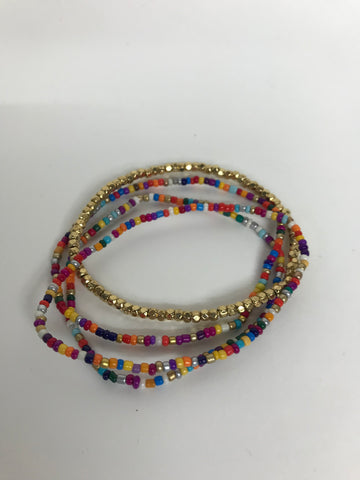 Multi Color Stack Bracelets-Gold w/red/blue/yellow