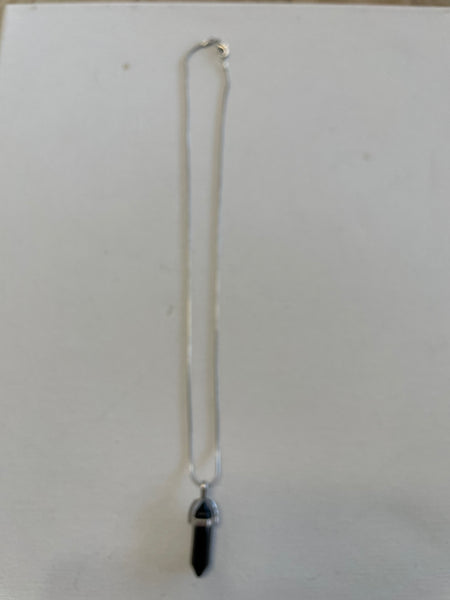 20" Silver Necklace w/ Pendulum Healing Gemstone Pendent Necklace Shirley Ollison-black