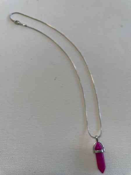 20" Silver Necklace w/ Pendulum Healing Gemstone Pendent Necklace Shirley Ollison-mauve pink