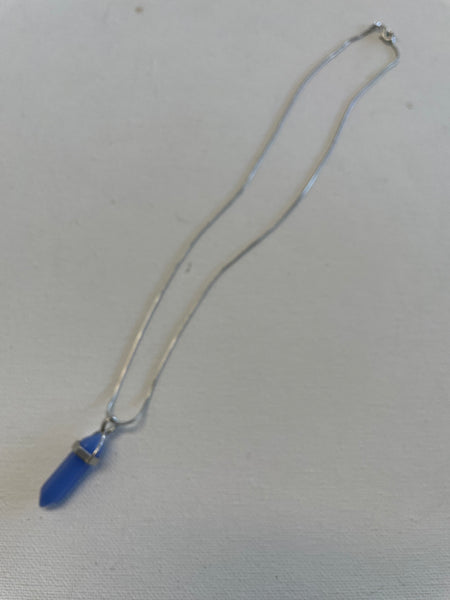 20" Silver Necklace w/ Pendulum Healing Gemstone Pendent Necklace Shirley Ollison-blue