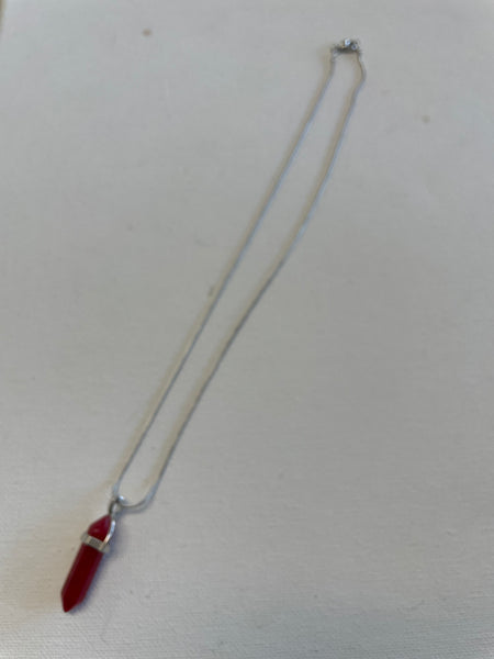 20" Silver Necklace w/ Pendulum Healing Gemstone Pendent Necklace Shirley Ollison-red