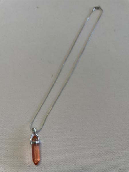 20" Silver Necklace w/ Pendulum Healing Gemstone Pendent Necklace Shirley Ollison-translucent orange