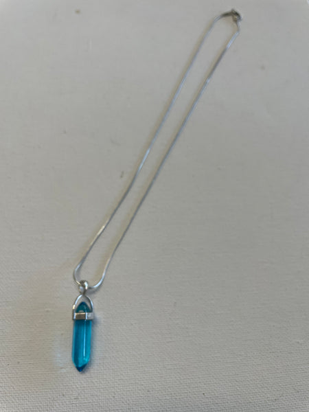 20" Silver Necklace w/ Pendulum Healing Gemstone Pendent Necklace Shirley Ollison-translucent blue