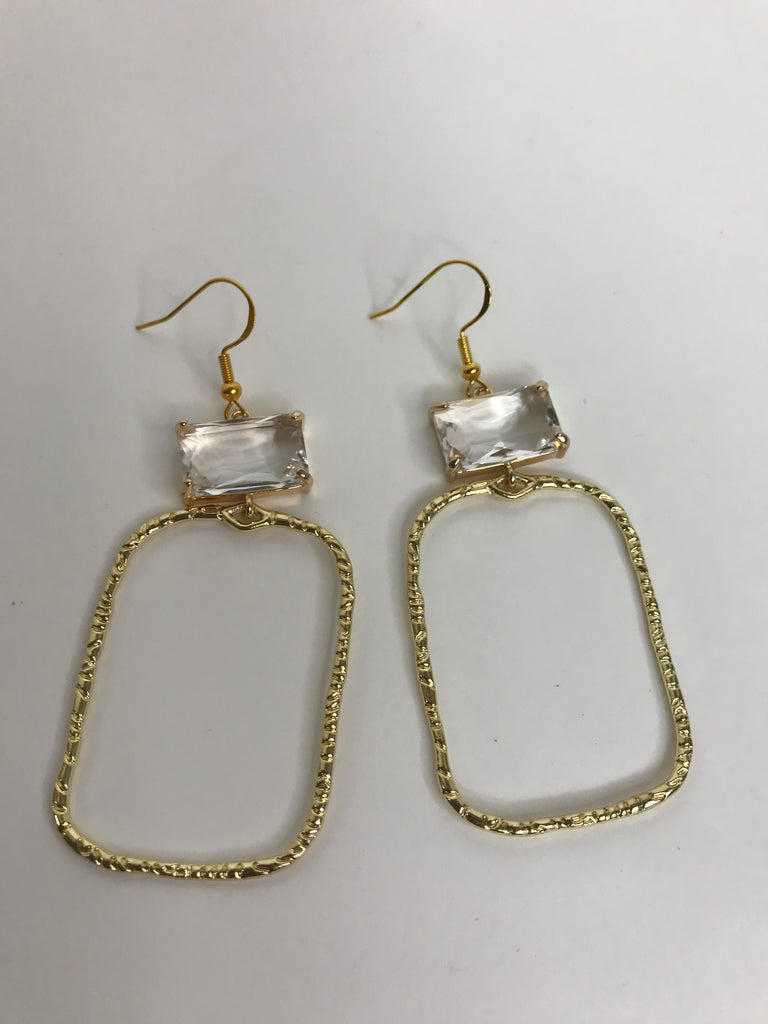 Gold Rectangle w/Cut Glass Stone Earrings