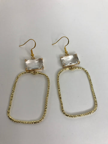 Gold Rectangle w/Cut Glass Stone Earrings