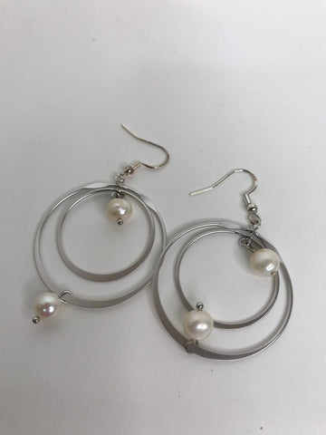 Silver Double Hoops w/Pearls