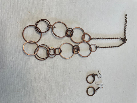Copper Circles 16" w/3"ext Necklace w/round dandle earrings