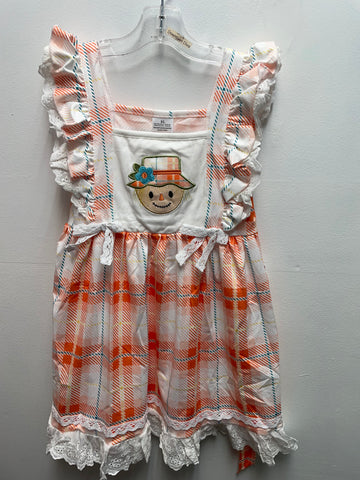 Girls Dress Orange/white/teal with tie and lace w/scarecrow