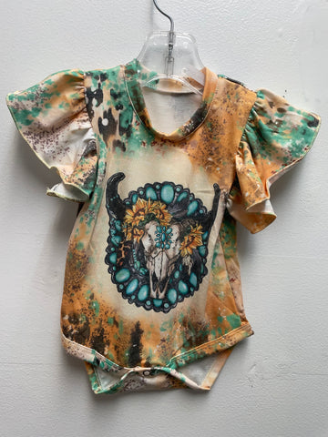 Orange/Black/teal Onesie w/cowhead