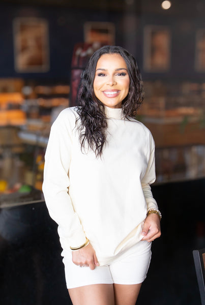 Mock Neck Sweatshirt, Ivory Grace+Emma