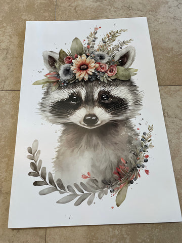 11 1/2" x 17 1/2" Animal Prints -Racoon floral(unframed) OhhMy! Gifts and Things, LLC