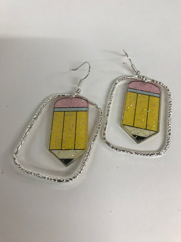 Teacher Earrings-silver w acrylic pencil 