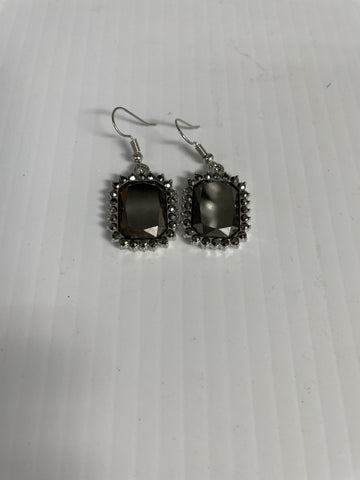 Square Gray Stone/silver Dangle earrings