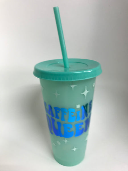 16 oz. Plastic Tumblers-Green w/caffeine Queen













