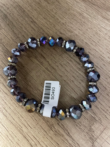 Multi Color Beaded Bracelets Shirley Ollison-purple/silver