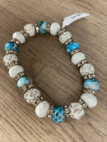 Multi Color Beaded Bracelets-light blue rhinestone gold 