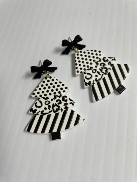 Christmas Tree Earrings-studs Kendra Schrader/black/white with black bow on top