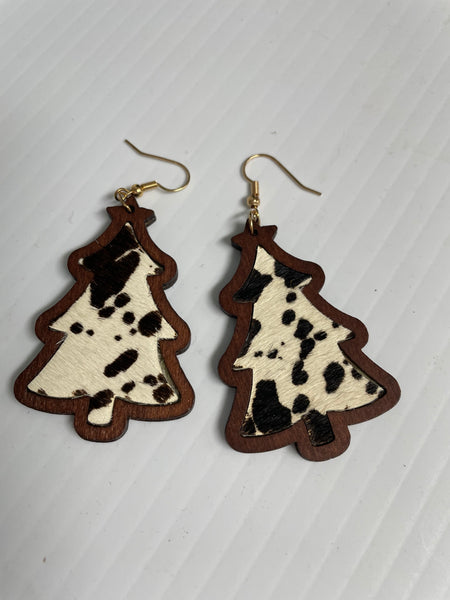 Christmas Tree Earrings Kendra Schrader-dangle cow print brown/black/cream