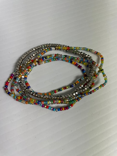 Multi Color Stack Bracelets-silver with light colors
