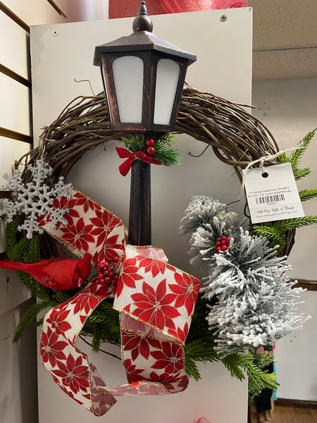 Christmas Grapevine Wreaths Tammy Welch-LIGHTHOUSE/WHITE XMAS TREE POINSETTA BOW
