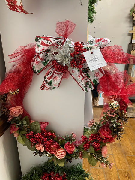 Christmas Grapevine Wreaths Tammy Welch-RED RIBBON/CARNATIONS W/BOW 