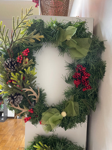 Christmas Grapevine Wreaths Tammy Welch-DEER ANTLERS /BERRIES GREEN BOW