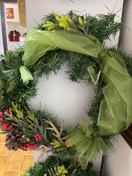 Christmas Grapevine Wreaths Tammy Welch-DEER ANTLERS WITH ONE SIDE GREEN BOW