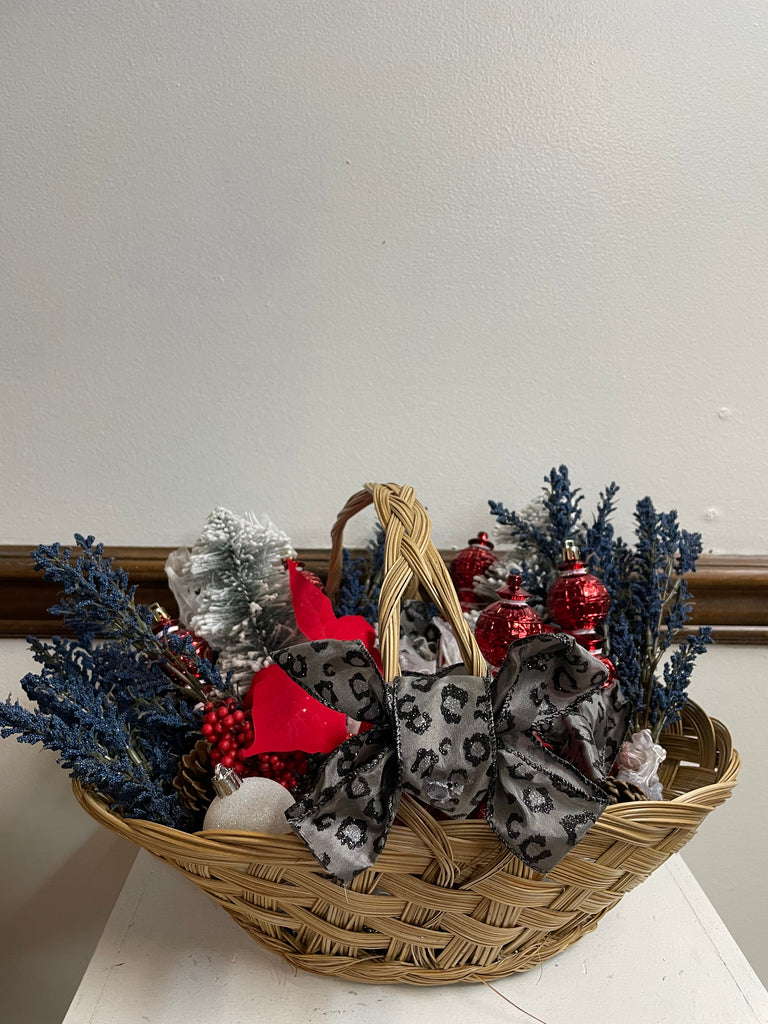 13"t x 8"w oval basket w/Christmas decor/leopard bow