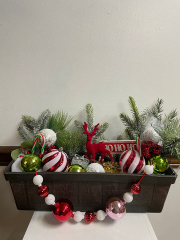 18'x6" Christmas Decor brown basket/hohoho