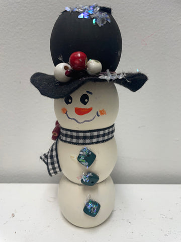 6"x2"Snowman w/black/white check scarf