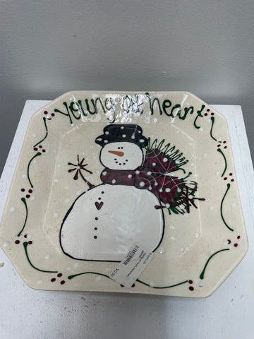 10"x10" Christmas Snowman "Young at Heart" Platter Jean Gardner