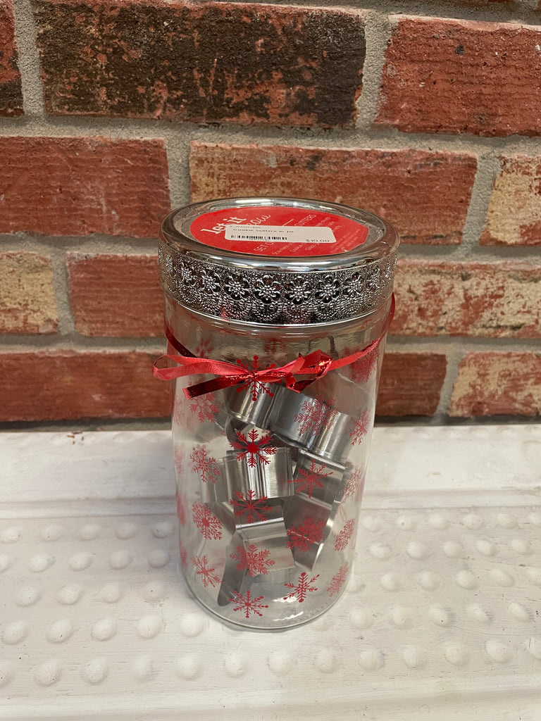 5"round x 9"Tall Christmas Decor Glass full of aluminum cookie cutters