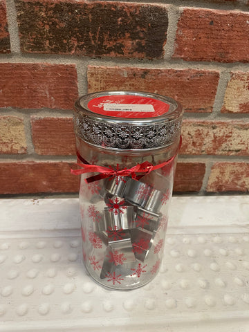 5"round x 9"Tall Christmas Decor Glass full of aluminum cookie cutters