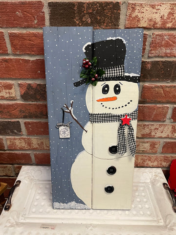 11"X23" Snowman Blue Wood Sign