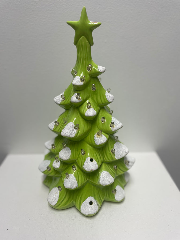 12" Ceramic Lime green/white Christmas Tree w/green star