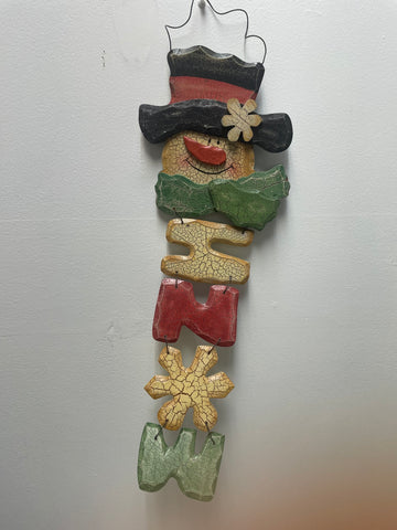 18"x7" Wood Snowman Face w/SNOW Decor