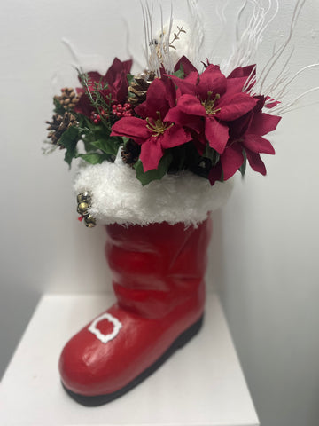 16"x4" Red Santa Boot w/Christmas decor