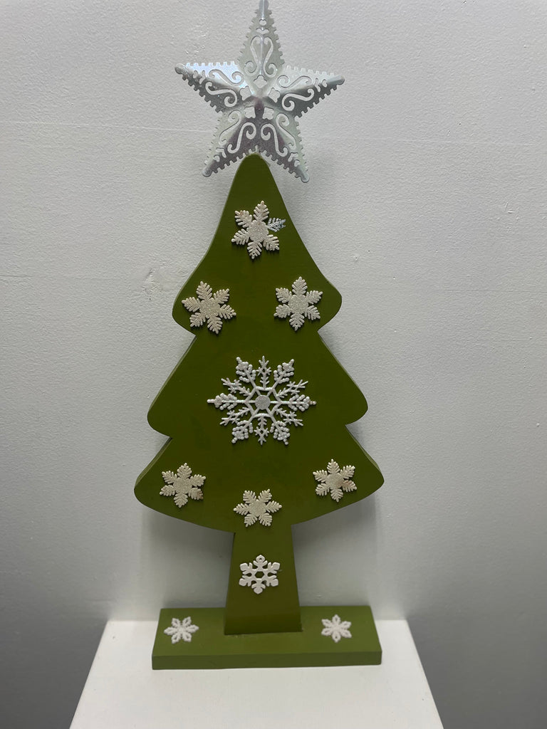 25" Wood Lime Green Christmas Tree/White Star