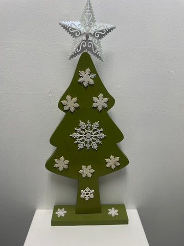 25" Wood Lime Green Christmas Tree/White Star