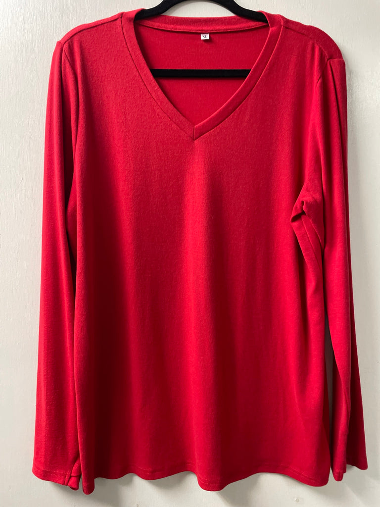 V-Neck Long Sleeve Tops OhhMy! Gifts and Things, LLC--red