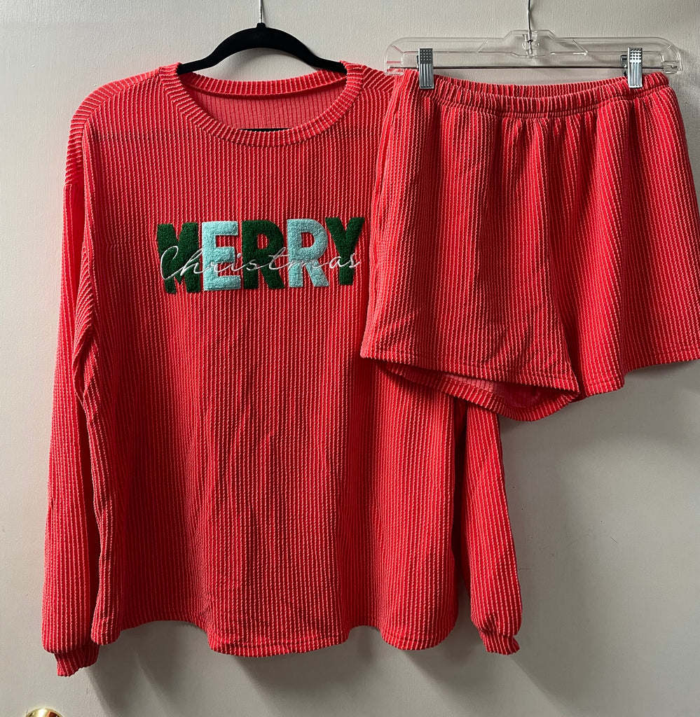 Christmas Medium Short Set "Merry"-red