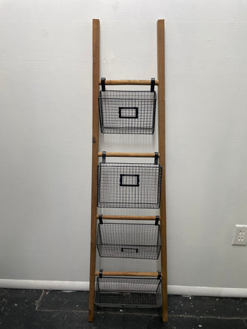 55"x15" Wood Ladder with 4 tier filing Baskets