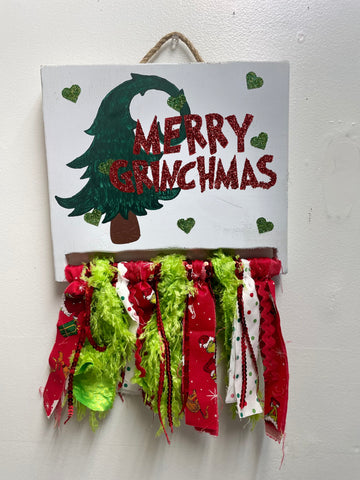 11"x10" Red/white/blue Christmas Decor Hanger "Merry Grinchmas" Shaggy Flag