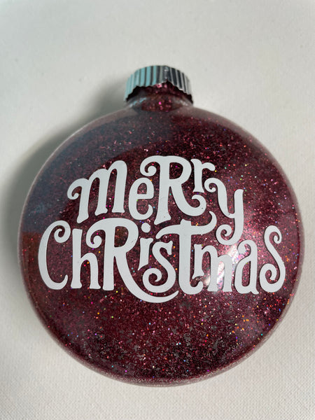 4"Glitter Flat Ball Ornaments Western S Chicks & Ts-Pink White Merry Christmas