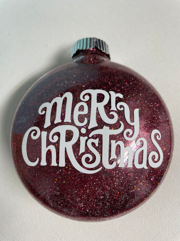 4"Glitter Flat Ball Ornaments Western S Chicks & Ts-Pink White Merry Christmas