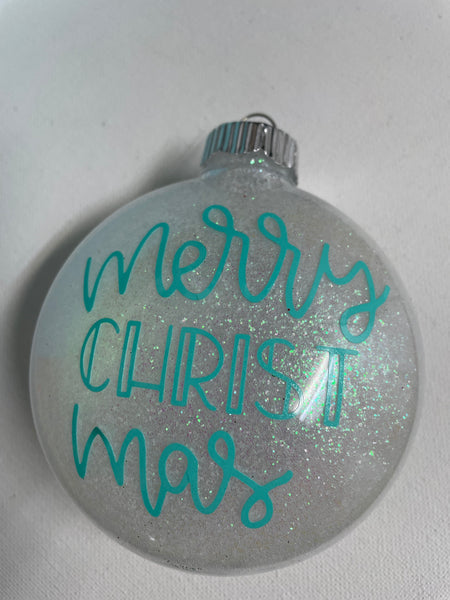 4"Glitter Flat Ball Ornaments Western S Chicks & Ts-White teal Merry Christmas