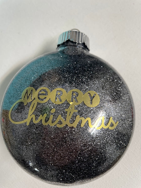 4"Glitter Flat Ball Ornaments Western S Chicks & Ts-dark gray gold Merry Christmas